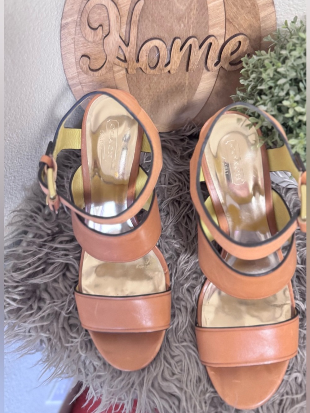 Coach Tan Triple-Strap Leather Sandals with Ankle Buckles - Picture 3 of 4
